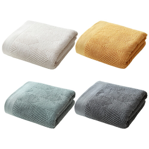 70x140cm Cotton Bath Towel Simple Solid Color Wavy-Yellow 1