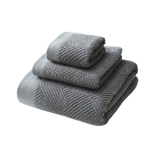 3pcs Cotton Bath Towel Solid Color Face Towel-Light Grey