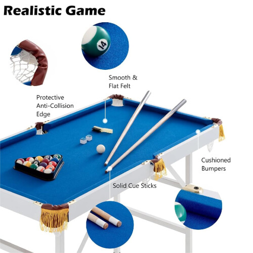 SPOTRAVEL 4FT45FT Billiards Table FoldingNonfolding Snooker Table with 2 Cu 2
