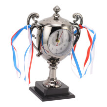 Retro Lifelike Trophy Clock - Small Dark Gold Desktop Alarm for Dorm & Room