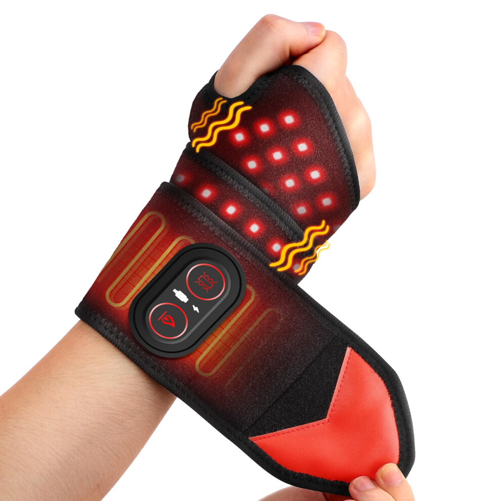 Afdeal Red/Light Cordless Heated Wrist Massager, Heated Wrist Support With Vibration, 3 Heats And Vibrations Modes, Heated Wrist Brace An
