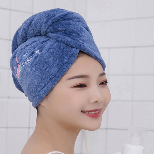 Bonnet de cheveux secs en molleton de corail,-gris bleu 2