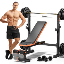 Fostoy 770lbs Weight Bench Set with Squat Rack, 5 in 1 Adjustable Workout Bench Press With Removable Leg Developer, Flat Incline Sit Up Benches for H