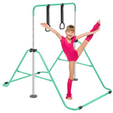 ToughHub Gymnastics Bar - Training Gymnastics Equipment for Kids - Adjustable Height - Folding Horizontal Bar with Gymnastic Rings (Green)