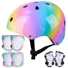Kids Helmet Knee Elbow Wrist Pads Adjustable Knee Pads Elbow Pads Wrist Guards Skateboard Helmets for Scooter Cycling Skating Girls,3-8 Years