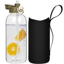 DEARRAY 2l Glass Water Bottle with Straw & Neoprene Sleeve 2 litre BPA free Large Glass Drinking Bottle Leakproof