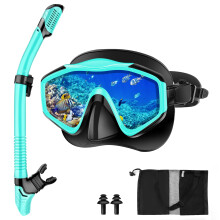 Immver Snorkel Set Adults, with Anti-Fog Panoramic View Snorkel Mask Made of Tempered Glass and Anti-Leak Dry Snorkel Tube, Diving Snorkeling Set for