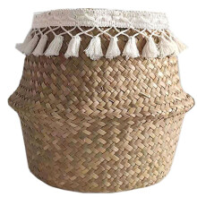Cesta de almacenamiento multiusos con diseño plegable, maceta natural de estilo bohemio, asas de transporte, opción ecológica, cesta de mimbre.