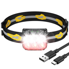 ISEYOU Head Torch Rechargeable, Super Bright Ultralight Headtorch with Red Warning Light, 6 Light Modes, IP65 Waterproof, Running Head Torch for Adul
