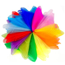 12Pcs Dance Sensory Scarves Colorful Square Juggling Silk Rainbow Scarf Magic Tricks Performance Props Movement Baby Sensory Scarves Rhythm Band Scar