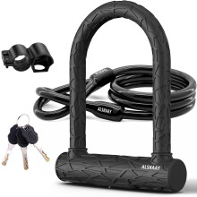 Heavy Duty Bike U Lock - Super Strong 12 Ton Shear, 20mm U Shape Lock Anti-Theft Silicone Covered Keyhole with Sliding Cover 4ft Steel Cable with Mou