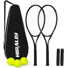 HIRALIY 27" Tennis Rackets Set of 2, 3 Tennis Balls, 2 Tennis Racquets, 2 Overgrip Tapes and 1 Carrying Bag Outdoor Recreational Sport Game (BLACK)