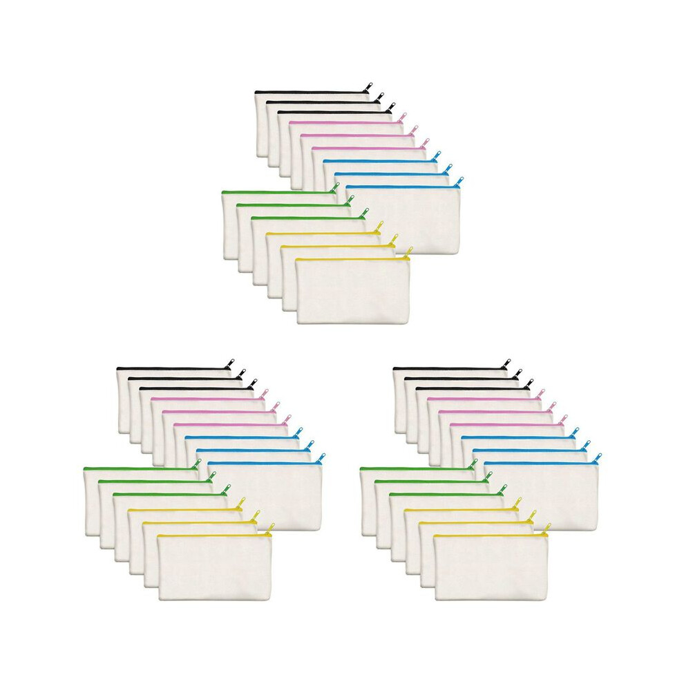 45 Pack Blank Cotton Canvas DIY  Zipper Bags Pouches Pencil Case for Makeup Cosmetic Toiletry Stationary Storage