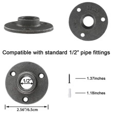 1/2 Inch Smeedbaar Gietijzeren Pijpflens, 1/2 Inch Zwarte Pijpnippels met Schroefdraad, 24 Stuks