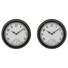 2X Outdoor Waterproof Wall Clock with Thermometer IP44 Vintage Round Garden Decor Clock 12 Inch Outdoor Clock