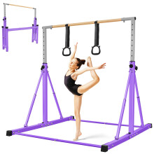 Foldable Gymnastics Bar, 105-155cm Height Adjustable Horizontal Bar, Training Bar for Kids Juniors, Safe & Sturdy Gym Equipment Ages 3-12, Play Bar w