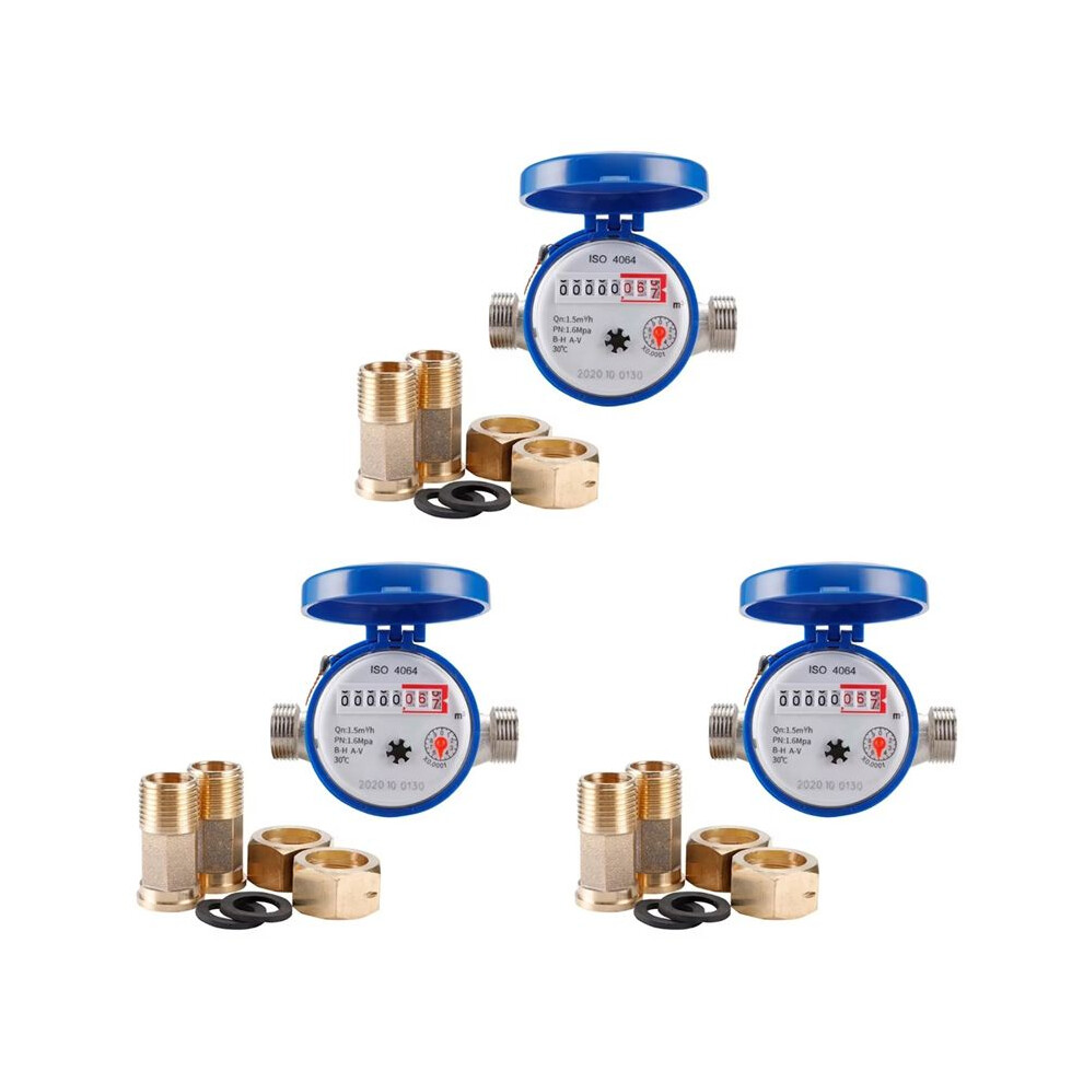 3X Water Meter Mechanical Rotary Pointer Counter Flow Water Meter Digital Display Water Measuring Tools 4713246934751