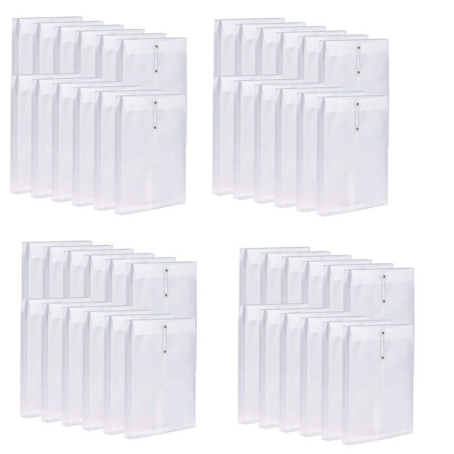 48 Pack Clear Plastic Envelopes  Envelopes Expandable Files Document Folders with Button & String Tie Closure A4
