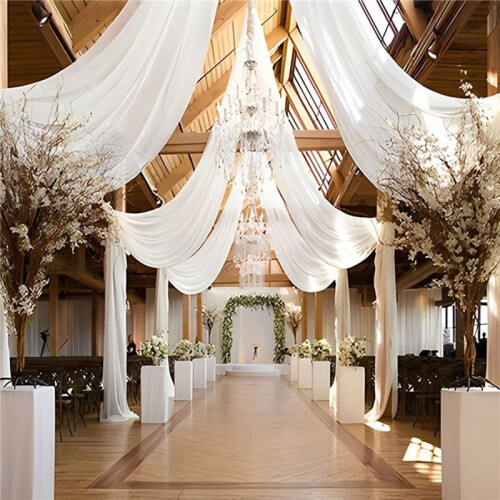2X Tecido para Cortinas de Arco de Casamento 29,5 Polegadas X 26,25 Pés Cortinas Transparentes Brancas para Cerimônia de Casamento