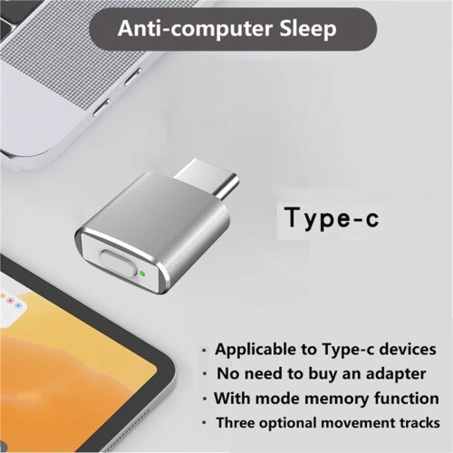 2X USB C Mouse Jiggler Undetectable Automatic Type C Mouse Mover 3 Jiggle Modes Driver-Free Silver 2