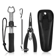 supregear Fishing Pliers Set, Stainless Steel Fish Hook Remover Multi-Function Fishing Line Cutters with Sheath and Coiled Lanyard Fishing Tool, Blac