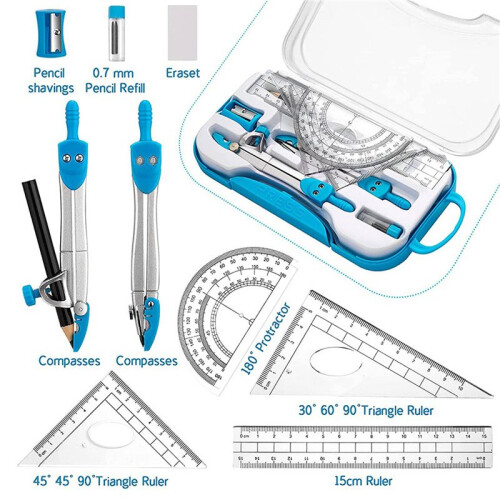 Geometry Set 30 Pcs Math Supplies Kit,Including Compass,Protractor,Ruler,Eraser,Pencil Ect,for Drawing and Measurement 1