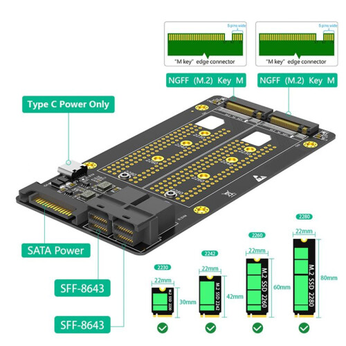 2X Neue Version Dual M.2 NVME SSD auf Dual SFF-8643 Adapter 2