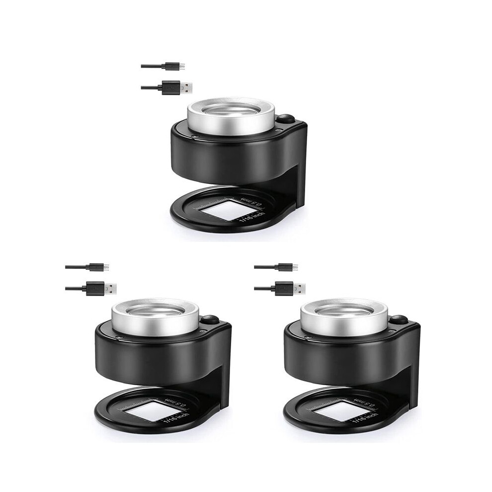 3pcs 30X Loupe Magnifier with 6 LED Lights, Rechargeable Desktop Metal Jewelers Loupe, Magnifying Glass with Light