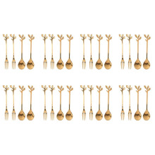Tableware Gold Leaf Coffee Spoon Fork,32 Pack(16 Spoons 16 Forks) Little Demitasse Espresso Spoon,4.7 Inches