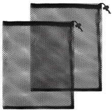 SUBTAVIK 2Pcs Mesh Drawstring Bags - Large Black Mesh Nylon Net Bags for Swimming, Beach, Pool (20x30cm)