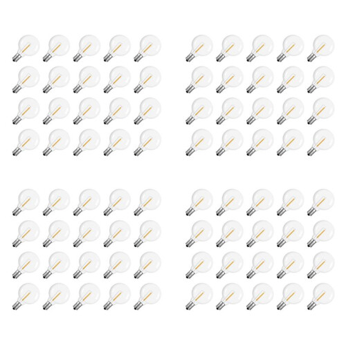 80 Pcs G40 LED Replacement Light Bulbs E12 Screw Base Shatterproof LED Globe Bulbs for Solar String Lights Warm