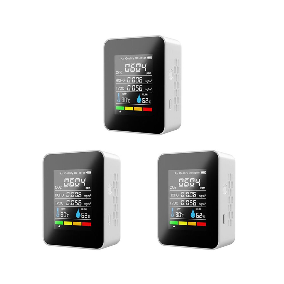 3X 5 In1 CO2 Meter Digital Temperature Humidity Tester Carbon Dioxide Detector Air Quality Monitor TVOC HCHO Analyzer-B