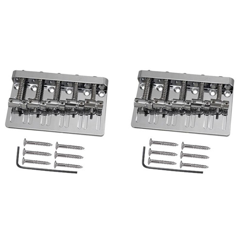 2X 5 String Verdikte Bas Zadel Brug Pull String Plaat voor 5 String Elektrische Bas Gitaar Accessoires Zilver