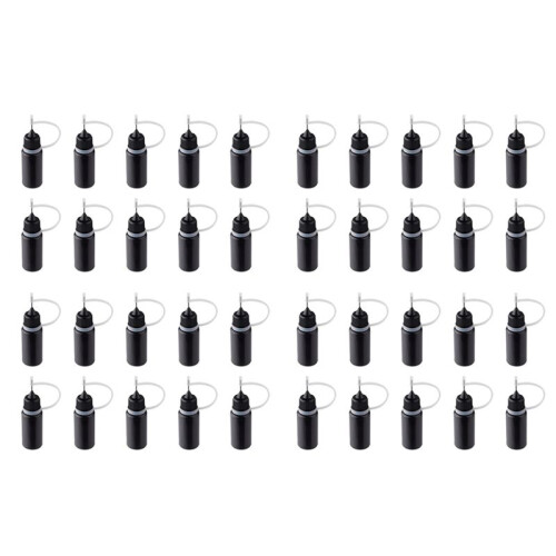 40Pcs Precision Tip Applicator Bottles Black Metal Needle Plastic Bottle 10ML Precision Tip Applicator Bottles