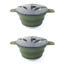2X Pote DobráVel de Silicone para Caminhada Ao Ar Livre, Pote de Piquenique PortáTil, FogãO de Acampamento de AçO InoxidáVel, Verde