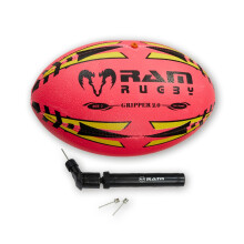 Ram Rugby Gripper 2.0 Pro Trainer Rugby Ball - Hand-stitched - 3-Ply Construction - Hi-tech Bladder - Precision Flight Valve - 3D Grip For Ultimate P