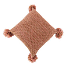 Oreiller tricoté nordique pour étui avec pompon, coussin-rouge