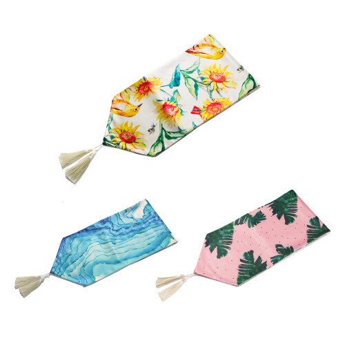 Drapeau de chemin de table de luxe en satin-Forêt tropicale rose 1