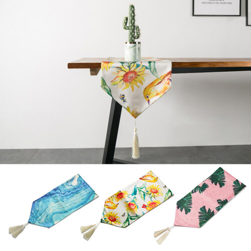 Drapeau de chemin de table de luxe en-Fleurs et oiseaux jaunes 2