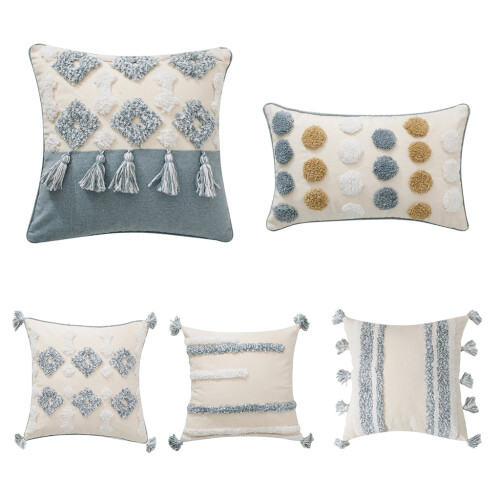 Housse de coussin touffetée style Boho,-Barre verticale 45*45cm 1