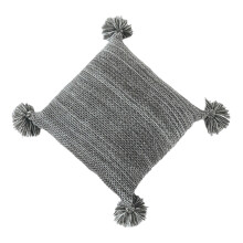 Oreiller tricoté nordique pour étui avec pompon, coussin-gris