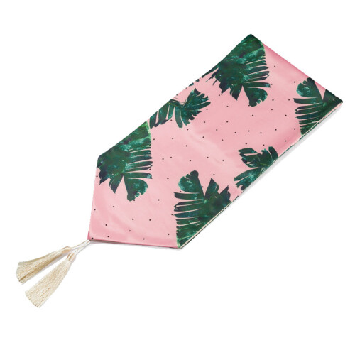 Drapeau de chemin de table de luxe en satin-Forêt tropicale rose