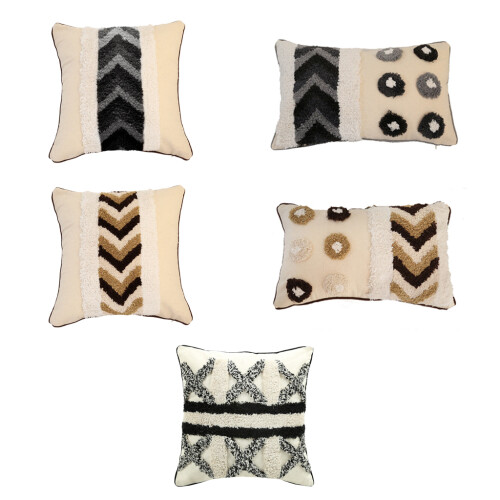 Housse de coussin touffetée Boho, coussin géométrique-2 1
