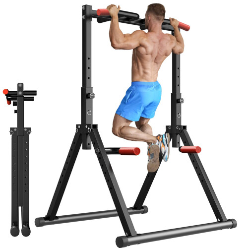 WATBKHE Power Tower Pull Up Dip Station Foldable Pull Up Bar Station Adjust