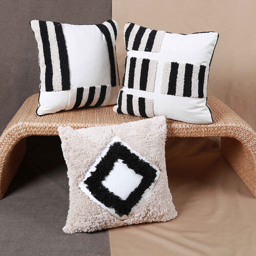 Coussin Boho pour étui, Beige, noir, tissé, touffeté,-2 2