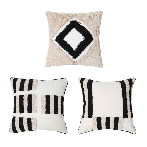 Coussin Boho pour étui, Beige, noir, tissé, touffeté,-2 1