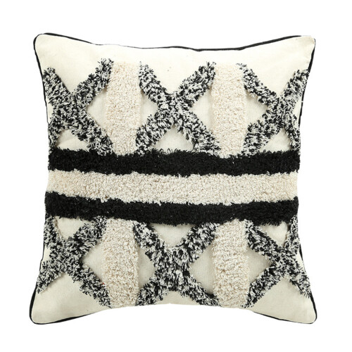 Housse de coussin touffetée style Boho, coussin géométrique-5