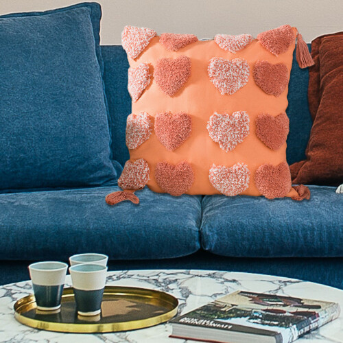 Housse de coussin carrée à pompons décoratifs style-Orange 1