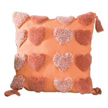 Housse de coussin carrée à pompons décoratifs style-Orange