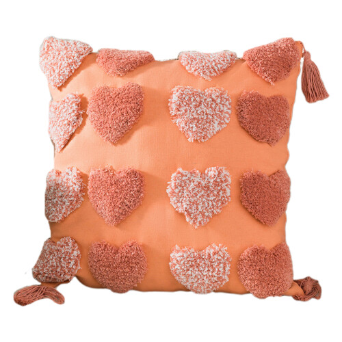 Housse de coussin carrée à pompons décoratifs style-Orange